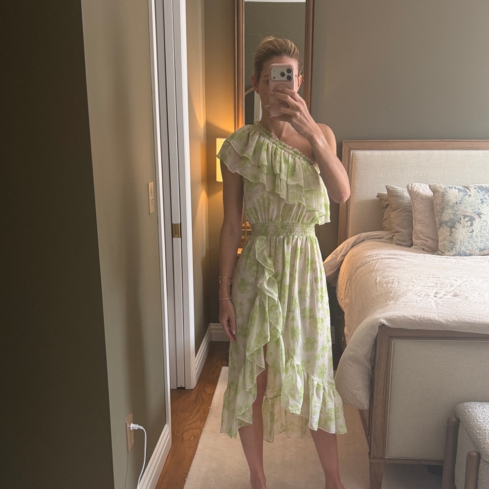 BNWT Misa Los Angeles One-Shoulder Ruffle Midi Dress (honeydew blossom)